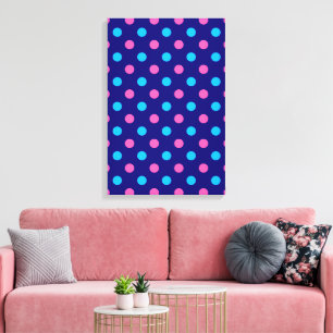 Impressão Em Tela Padrão de Pontos Polka Azul Ciano Rosa