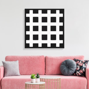 Impressão Em Tela padrão de quadrado preto e branco