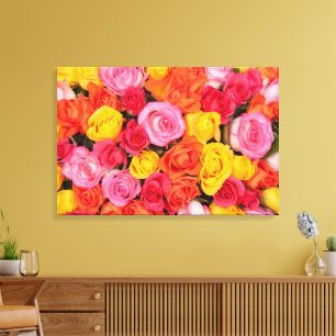 Impressão Em Tela Padrão de Rosas Coloridas Florais Fundo