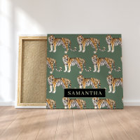 Padrão De Tigres De Aquarela Verde Tropical Com No