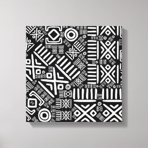 Impressão Em Tela Padrão étnico africano - preto e branco #6