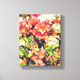 Impressão Em Tela Padrão Floral Aquarela Rosa Vermelho 1