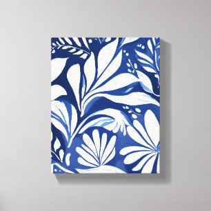 Impressão Em Tela Padrão Floral Botânico Aquarela Azul