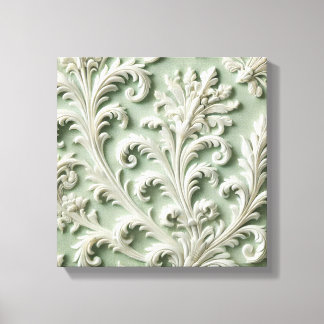 Impressão Em Tela Padrão Floral de Damasco Branco com Fundo Verde Su