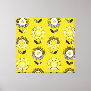 Impressão Em Tela Padrão Floral de Folk Amarelo Simples