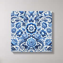 Impressão Em Tela Padrão Floral de Folk Azul