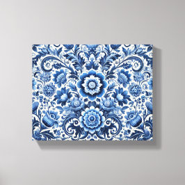 Impressão Em Tela Padrão Floral de Folk Azul