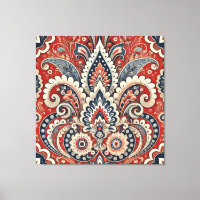 Padrão Floral de Paisley Vermelho, Branco e Azul E
