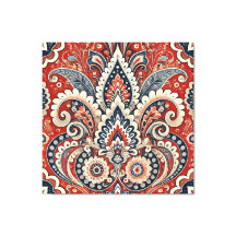 Padrão Floral de Paisley Vermelho, Branco e Azul E