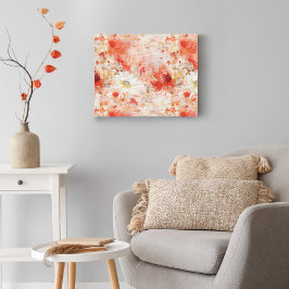 Impressão Em Tela Padrão Floral de pintura de Abstrato branco vermel