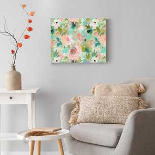 Impressão Em Tela Padrão Floral de Pintura de Abstrato Verde Rosa