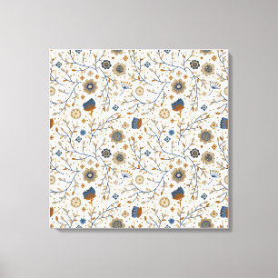 Impressão Em Tela Padrão Floral Desenhado à Mão em Azul, Laranja