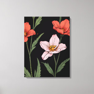 Impressão Em Tela Padrão Floral Elegante sobre fundo preto