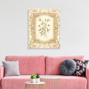 Impressão Em Tela Padrão Floral Gravado Francês Vintage Elegante