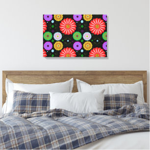 Impressão Em Tela Padrão Floral Retro Brilhante Arte Folclórica Colo