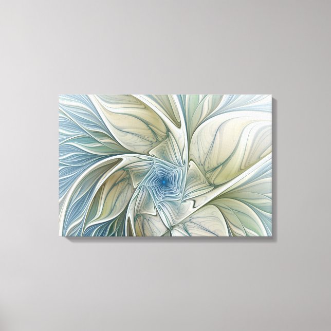 Impressão Em Tela Padrão Floral Sonho Abstrato Caqui Azul Fractal (Frente)