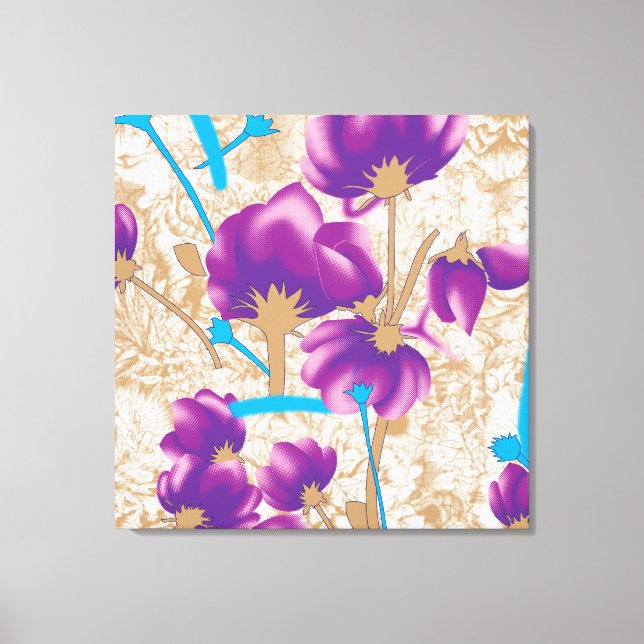 Impressão Em Tela Padrão floral vibrante com púrpura e azul f (Frente)