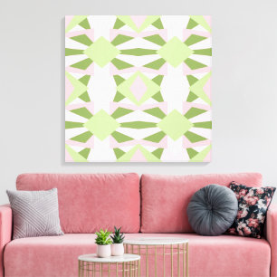 Impressão Em Tela Padrão Geométrico Abstrato em Verde e Rosa Pastel