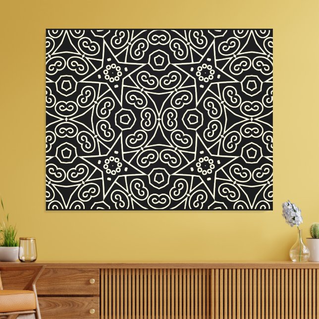 Impressão Em Tela Padrão Geométrico Abstrato Preto e Branco Elegante (Insitu(Sala de estar))