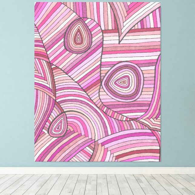 Impressão Em Tela Padrão Geométrico Abstrato Rosa com Linhas Curvas (Insitu(piso de madeira))