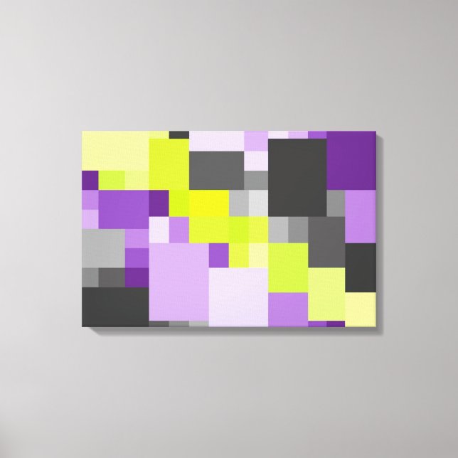 Impressão Em Tela Padrão Geométrico Abstrato Roxo verde cinza (Frente)