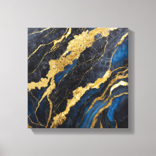 Impressão Em Tela Padrão Marble Azul com Dourado