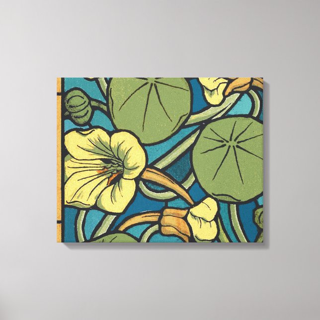 Impressão Em Tela Padrão Nouveau da Flor Nasturtium Amarelo Azul (Frente)