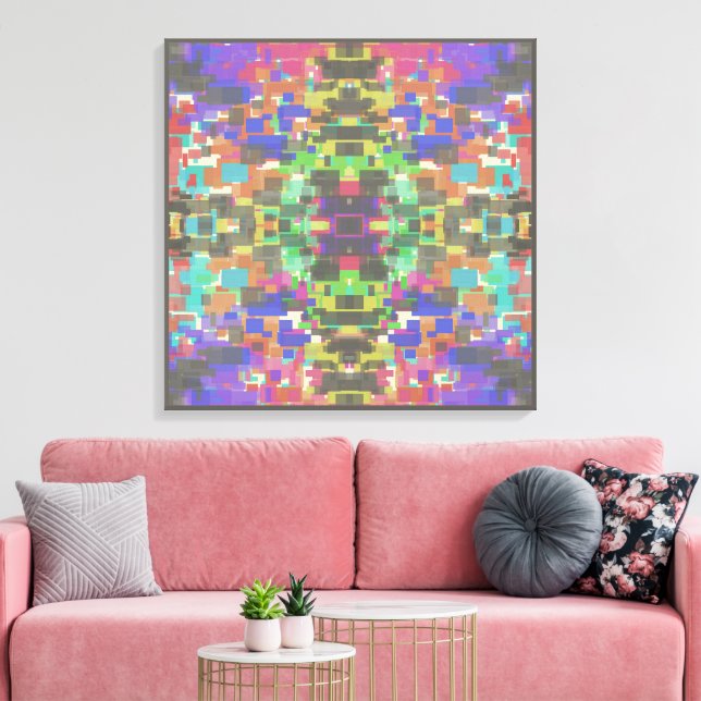 Impressão Em Tela Padrão Pixelado Além das Cores do Arco-Íris (Insitu(Sala de estar))