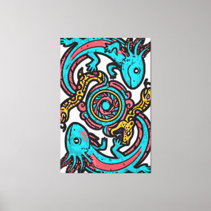 Impressão Em Tela Padrão tribal mitologia boho Xolotl Axolote Asteca