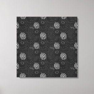 Impressão Em Tela Padrão uniforme em fruta preto e branco Tropical