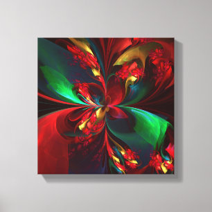 Impressão Em Tela Padrão Verde Vermelho Abstrato Floral Moderno #11