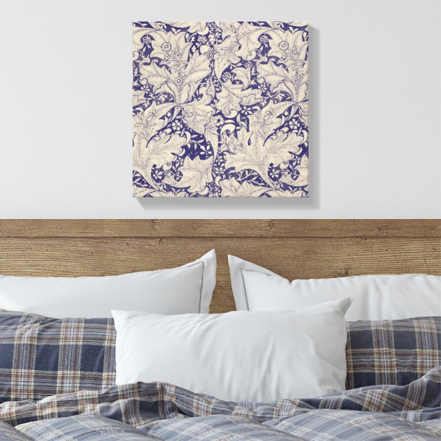 Impressão Em Tela Padrão Wallflower Azul Antigo de William Morris (Insitu(Quarto))