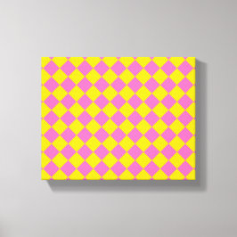 Impressão Em Tela Padrão Xadrez Arlequim Diamante Amarelo Rosa