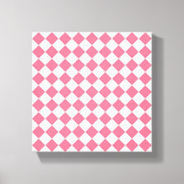 Impressão Em Tela Padrão Xadrez Diamante Rosa Branco