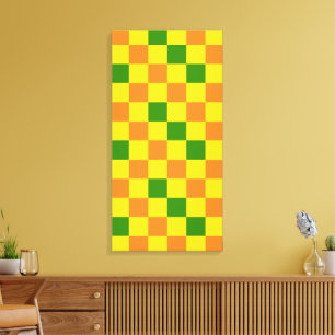 Impressão Em Tela Padrão Xadrez Laranja Amarelo Verde Design 