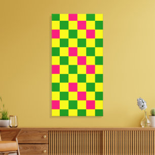 Impressão Em Tela Padrão Xadrez Rosa Amarelo Verde Design 
