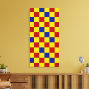 Impressão Em Tela Padrão Xadrez Vermelho Amarelo Azul Design 