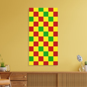 Impressão Em Tela Padrão Xadrez Vermelho Amarelo Verde Design 