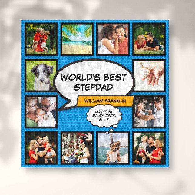Impressão Em Tela Padrasto 12 Foto Azul Livro de Quadrinhos Azul (Stepfather, Stepdad 12 Photo Blue Comic Book Canvas Print)