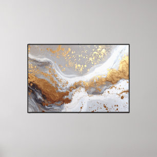 Impressão Em Tela Padrões Giratórios Cinza, Preto e Dourado - Arte A