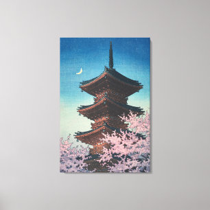 Impressão Em Tela Pagode de uma tarde de primavera em xilogravura ja