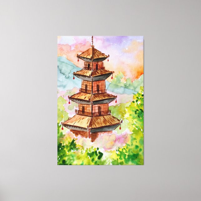 Impressão Em Tela Pagode Japonesa na Floresta de Outono (Frente)