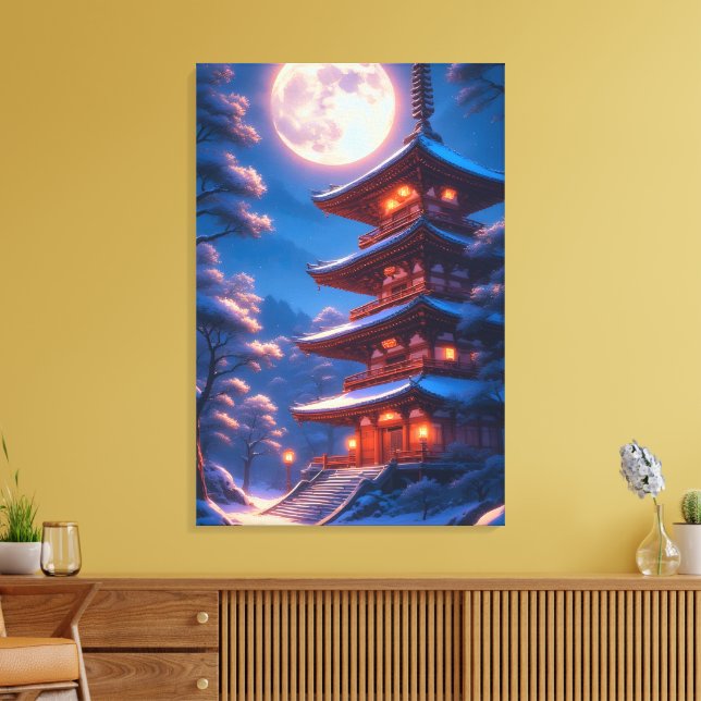 Impressão Em Tela Pagode Mística Sob o Céu Lunar (Insitu(Sala de estar))