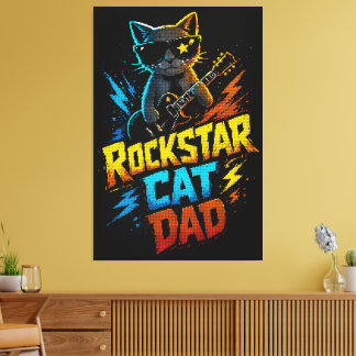 Impressão Em Tela Pai de Gato Rockstar Amante de Guitarra