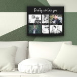 Impressão Em Tela Pai Negro com Crianças e Foto de Pai Familiar<br><div class="desc">Preto Padre com Crianças e Colagem de Fotos de Pai Familiar Impressão. Colagem de 6 fotos, nome do pai com uma doce mensagem em um roteiro de tendências e nomes de crianças que sobrepõem as fotos. Adicione suas 6 fotos favoritas da família. Bela manutenção e presente de aniversário, Dia do...</div>
