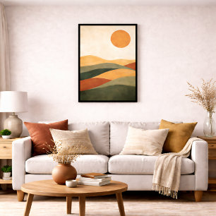 Impressão Em Tela Paisagem Abstrata Boho em Tons Terrosos do Deserto