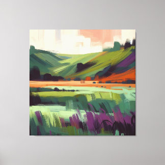 Impressão Em Tela Paisagem Abstrata com Céu Rosa, Roxo e Cinza