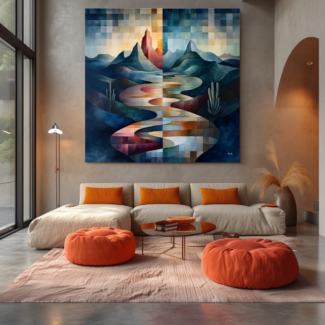 Impressão Em Tela Paisagem Abstrata de Dupla-Tonalidade com Rio e Mo (Criador carregado)