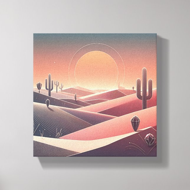 Impressão Em Tela Paisagem Abstrata Moderna do Deserto - Sol Geométr (Frente)