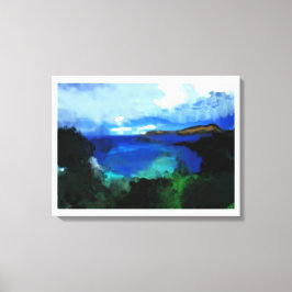 Impressão Em Tela Paisagem Abstrato de Aquarela Azul